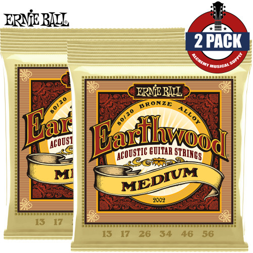 2-PACK Ernie Ball 2002 Earthwood 80/20 Bronze Acoustic Guitar Strings Med 13-56
