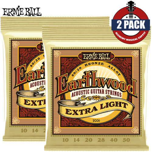 2-PACK Ernie Ball 2006 Earthwood 80/20 Bronze Acoustic Guitar Strings 10-50
