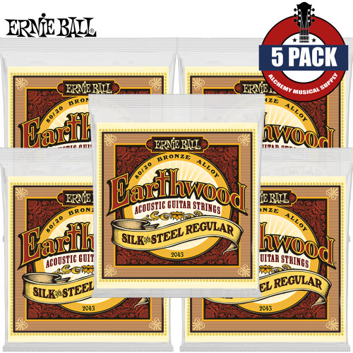 5-PACK Ernie Ball 2043 Earthwood Silk & Steel Reg Acoustic Guitar Strings 13-56
