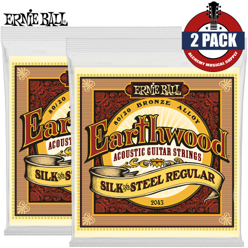 2-PACK Ernie Ball 2043 Earthwood Silk & Steel Reg Acoustic Guitar Strings 13-56