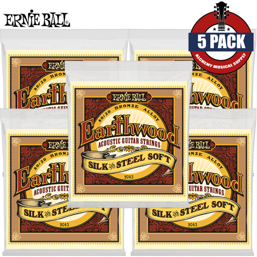 5-PACK Ernie Ball 2045 Earthwood Silk & Steel Soft Acoustic Guitar Strings 11-52