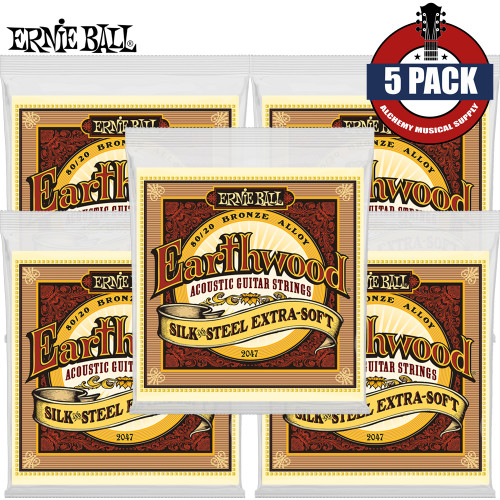 5-PACK Ernie Ball 2047 Earthwood Sillk & Steel Acoustic Guitar Strings 10-50