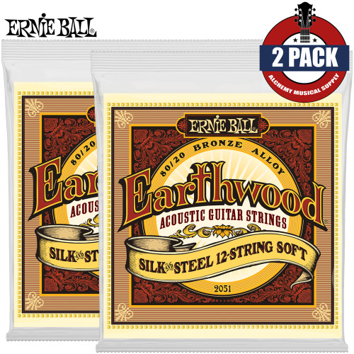 2-PACK Ernie Ball 2051 Earthwood 80/20 Bronze 12-String Guitar Strings 9-46