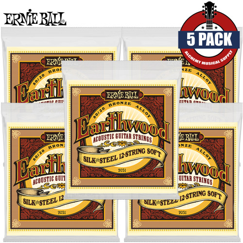 5-PACK Ernie Ball 2051 Earthwood 80/20 Bronze 12-String Guitar Strings 9-46
