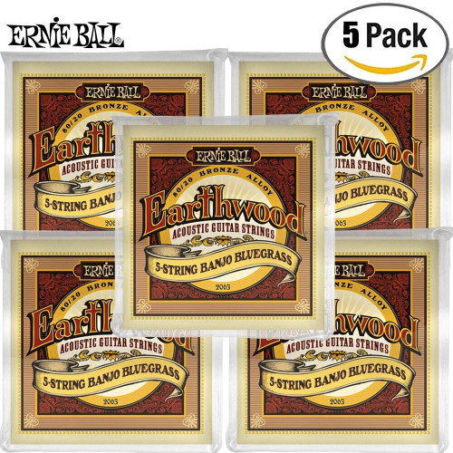 5-PACK Ernie Ball 2063 Earthwood 5-String Banjo Bluegrass Loop End Strings 9-20