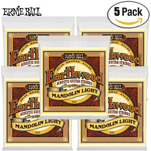 5-PACK Ernie Ball 2067 Earthwood 80/20 Bronze Mandolin Light Strings 9-34