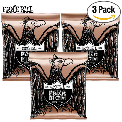 3-PACK Ernie Ball 2078 Paradigm Phosphor Bronze Acoustic Guitar Strings 11-52