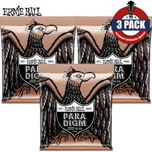 3-PACK Ernie Ball 2080 Paradigm Phosphor Bronze Acoustic Guitar Strings 10-50
