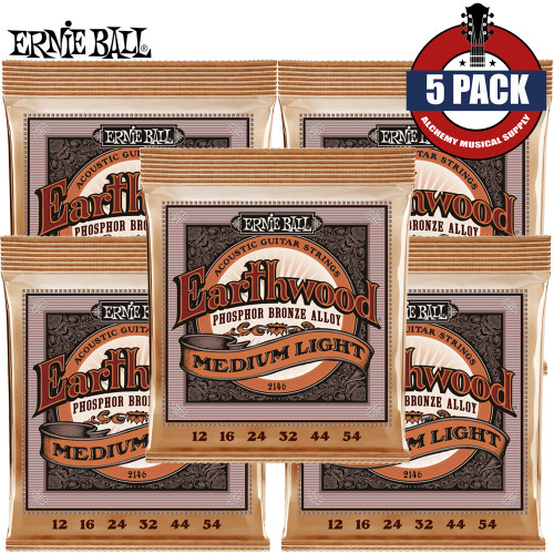 5-PACK Ernie Ball 2146 Earthwood Phosphor Bronze Acoustic Guitar Strings 12-54