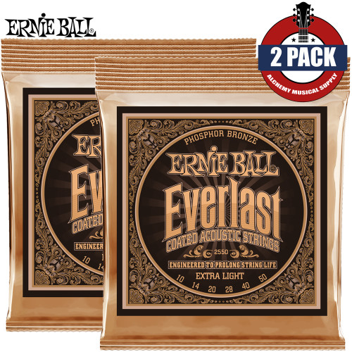2-PACK Ernie Ball 2550 Everlast Phosphor Bronze Acoustic Guitar Strings 10-50