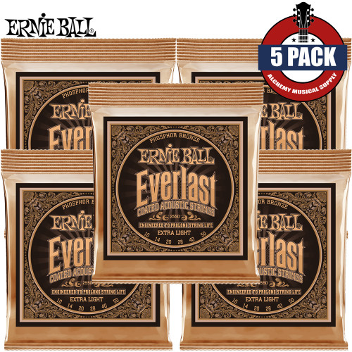 5-PACK Ernie Ball 2550 Everlast Phosphor Bronze Acoustic Guitar Strings 10-50