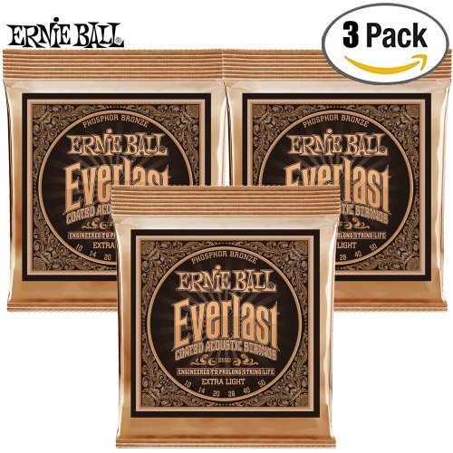 3-PACK Ernie Ball 2550 Everlast Phosphor Bronze Acoustic Guitar Strings 10-50