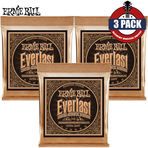 3-PACK Ernie Ball 2550 Everlast Phosphor Bronze Acoustic Guitar Strings 10-50
