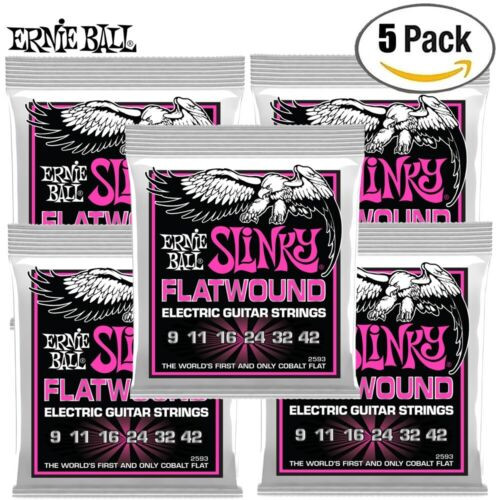5-PACK Ernie Ball 2593 Super Slinky Flatwound Electric Guitar Strings 9-42