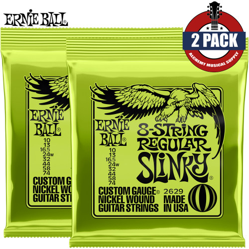 2-PACK Ernie Ball 2629 Regular Slinky Nickel 8-String Guitar Strings 10-74