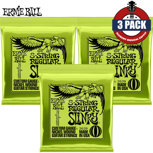 3-PACK Ernie Ball 2629 Regular Slinky Nickel 8-String Guitar Strings 10-74