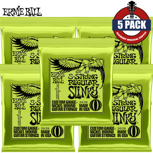 5-PACK Ernie Ball 2629 Regular Slinky Nickel 8-String Guitar Strings 10-74