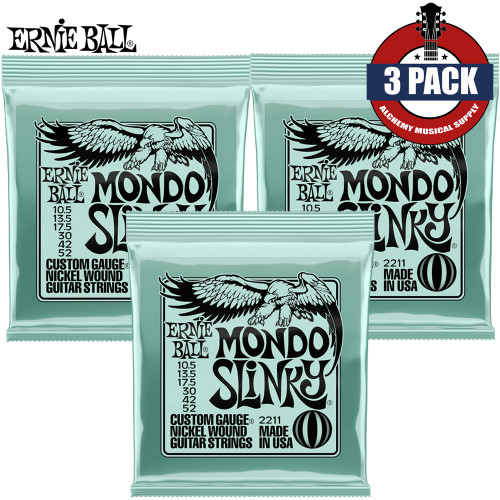 3-PACK Ernie Ball 2211 Mondo Slinky Nickel Wound Electric Guitar Strings 10.5-52
