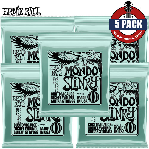 5-PACK Ernie Ball 2211 Mondo Slinky Nickel Wound Electric Guitar Strings 10.5-52