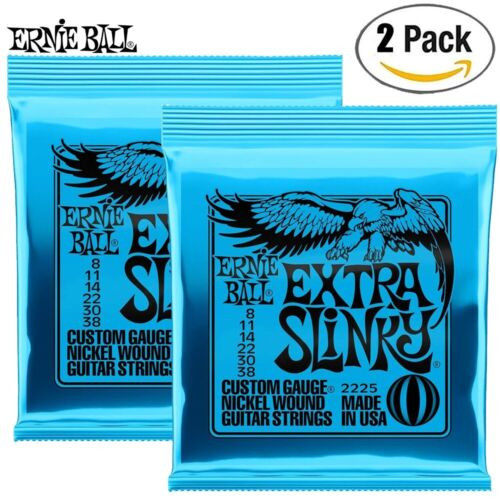 2-PACK Ernie Ball 2225 Extra Slinky Nickel Wound Electric Guitar Strings 8-38
