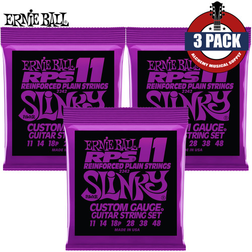 3-PACK Ernie Ball 2242 Power Slinky RPS Nickel Electric Guitar Strings 11-48