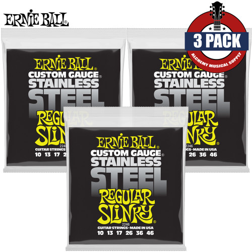 3-PACK Ernie Ball 2246 Stainless Steel Reg Slinky Electric Guitar Strings 10-46