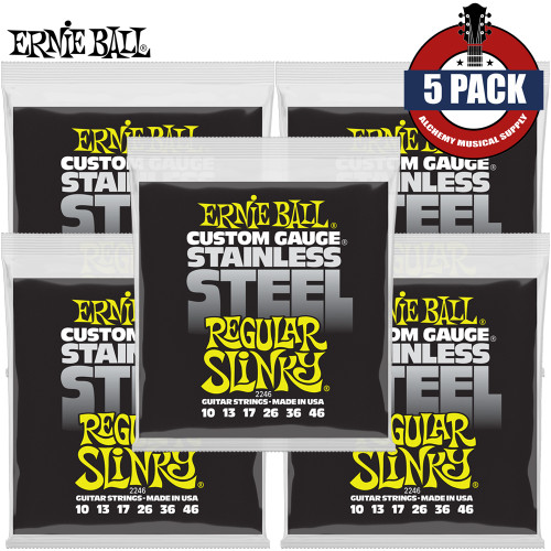 5-PACK Ernie Ball 2246 Stainless Steel Reg Slinky Electric Guitar Strings 10-46