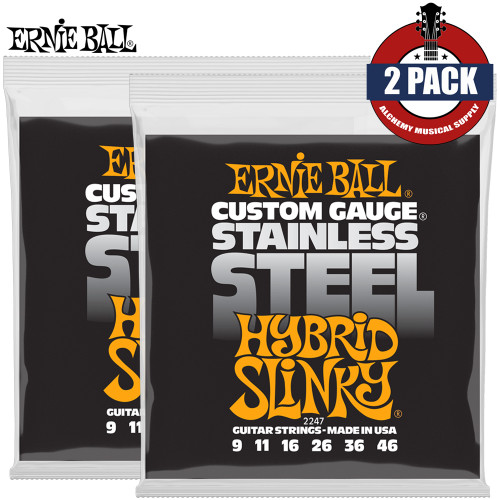 2-PACK Ernie Ball 2247 Hybrid Slinky Stainless Steel Guitar Strings 9-46