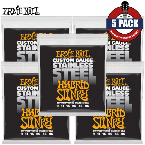 5-PACK Ernie Ball 2247 Hybrid Slinky Stainless Steel Guitar Strings 9-46
