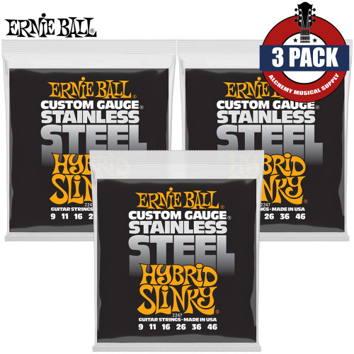 3-PACK Ernie Ball 2247 Hybrid Slinky Stainless Steel Guitar Strings 9-46