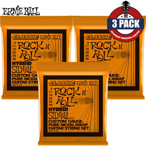 3-PACK Ernie Ball 2252 Hybrid Slinky Classic Rock N Roll Guitar Strings 9-46