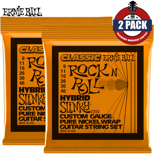 2-PACK Ernie Ball 2252 Hybrid Slinky Classic Rock N Roll Guitar Strings 9-46