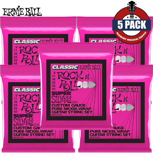 5-PACK Ernie Ball 2253 Super Slinky Classic Rock N Roll Guitar Strings 9-42