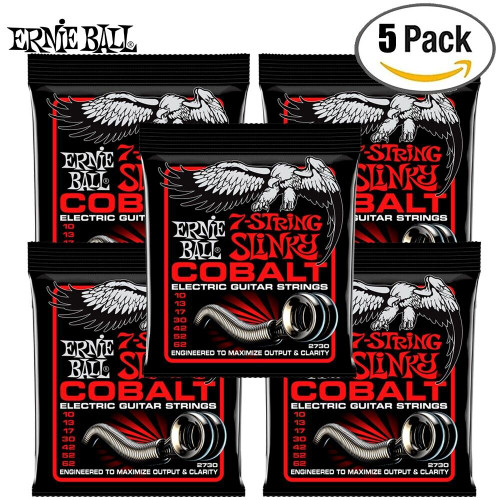 5-PACK Ernie Ball 2730 7-String Skinny Top/Heavy Bottom Cobalt Guitar Strings