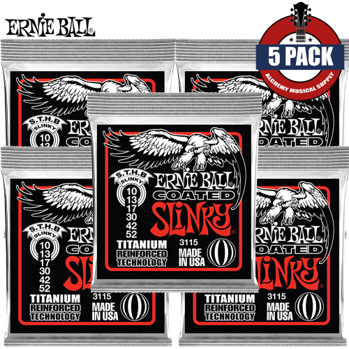 5-PACK Ernie Ball 3115 Skinny Top Heavy Bottom Coated Slinky Guitar Strings 10-52
