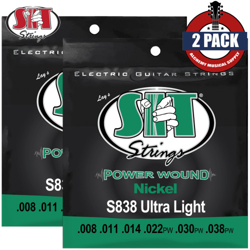 2-PACK SIT S838 Power Wound Nickel Ultra Light Electric Guitar Strings 8-38 2-PACK SIT S838 Power Wound Nickel Ultra Light Electric Guitar Strings 8-38