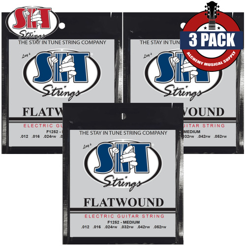 3-PACK SIT F1252 Flat Wound Stainless Steel Electric Guitar Strings 12-52 Medium