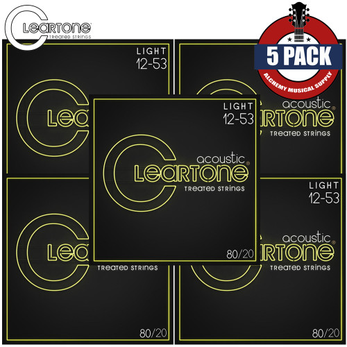 5-PACK Cleartone 7612 80/20 Bronze Coated Acoustic Guitar Strings 12-53