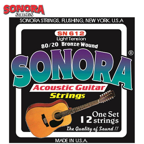 Sonora SN612 80/20 Bronze Wound Light 10-47 12-String Acoustic Guitar Strings
