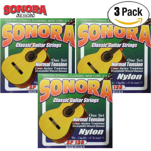 3-PACK Sonora SP130 Silver Plated Wound Clear Classical Guitar Nylon Strings
