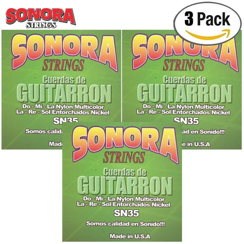 3-PACK Sonora SN35 Cuerdas De Guitarron Nylon Multicolor Strings - Made In USA