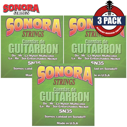 3-PACK Sonora SN35 Cuerdas De Guitarron Nylon Multicolor Strings - Made In USA
