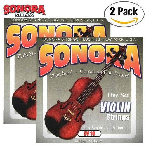 2-PACK Sonora SV10 Plain Steel Chromium Flat Wound Violin Strings MADE IN USA