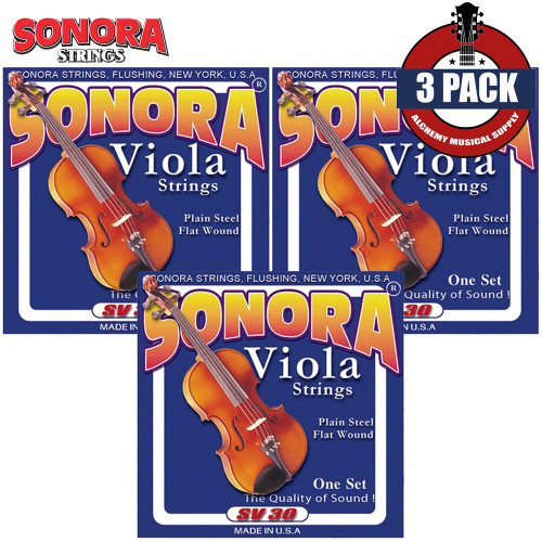 3-PACK Sonora SV30 Plain Steel Flat Wound Viola Strings Made In USA