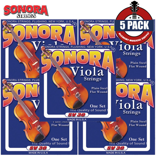 5-PACK Sonora SV30 Plain Steel Flat Wound Viola Strings Made In USA