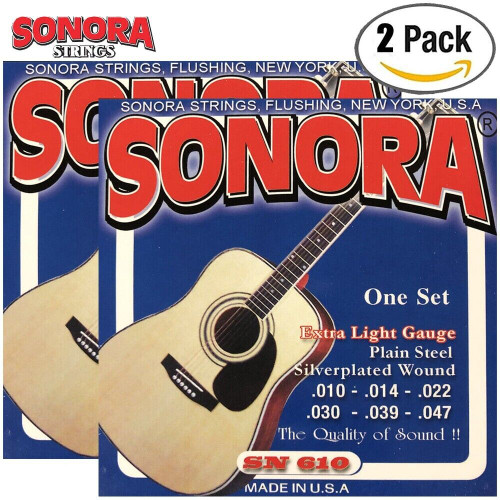 2-PACK Sonora SN610 Extra Light 10-47 Silver Plated Acoustic Guitar Strings