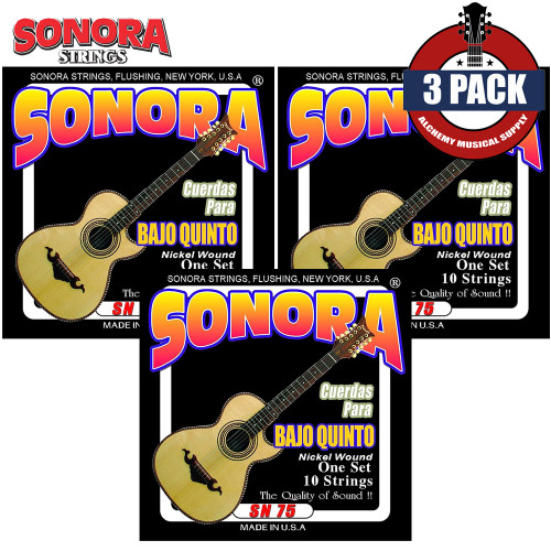 3-PACK Sonora SN75 Cuerdas Para Bajo Quinto Guitar Strings Nickel Wound