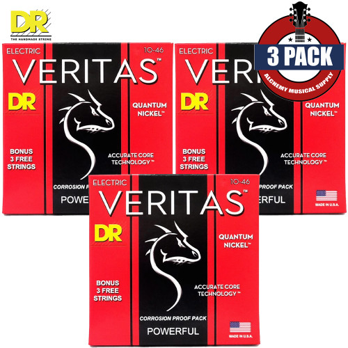 3-PACK DR VTE-10 Veritas Coated Nickel Wound Electric Guitar Strings 10-46