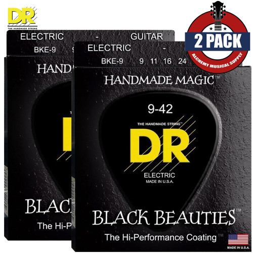 2-PACK DR BKE-9 Black Beauties K3 Coated Electric Guitar Strings 9-42
