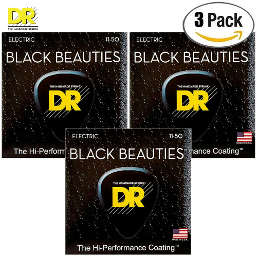 3-PACK DR BKE-11 Black Beauties K3 Coated Electric Guitar Strings 11-50